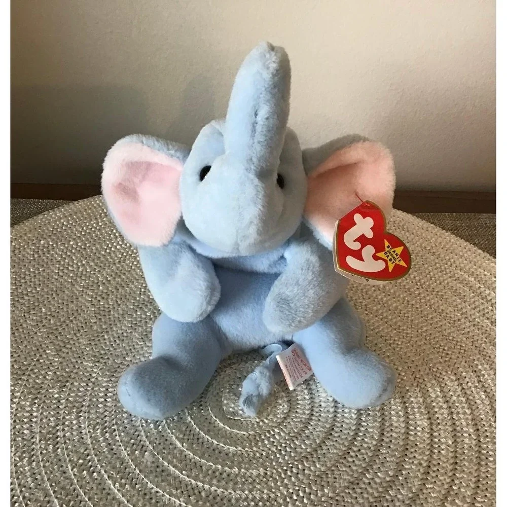 Ty Beanie Babies 2 Peanut the Elephant Light Blue Plush Vintage 1995 Collectible